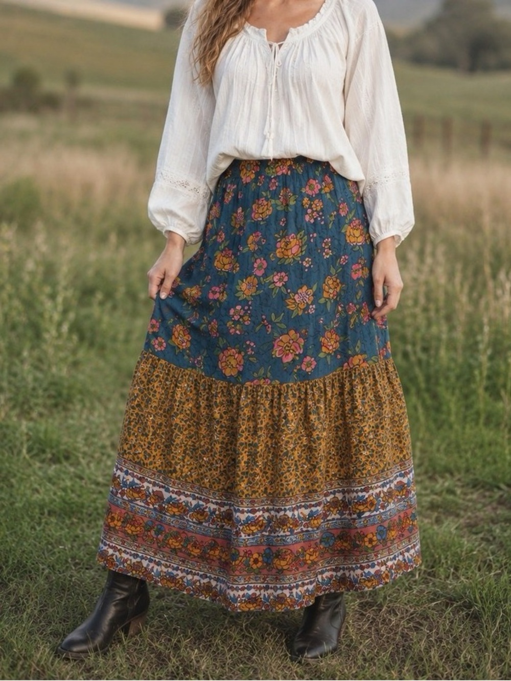 NWT Natural Life Camille Maxi Skirt in Riviera Batik Blue